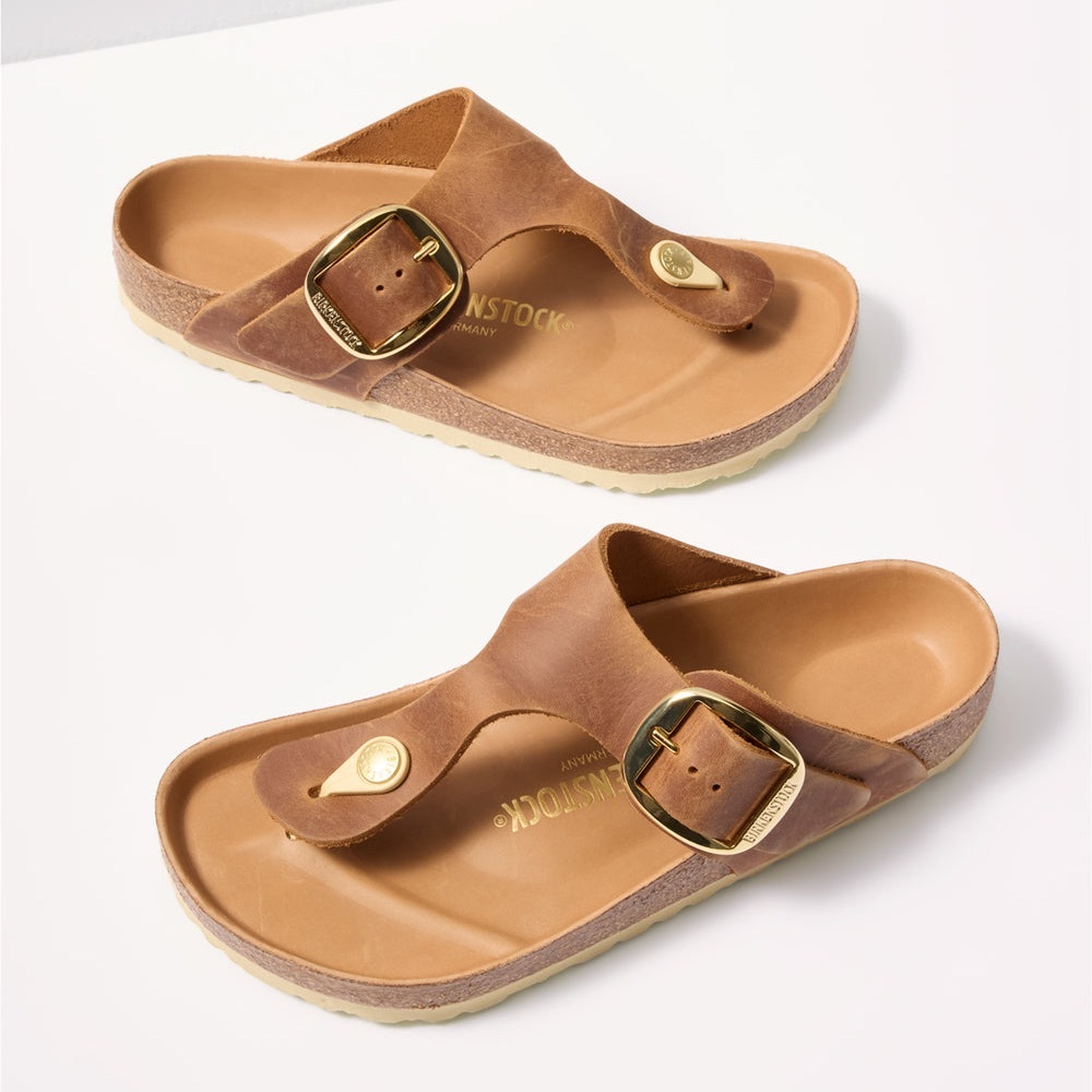 NWT Birkenstock Gizeh Big Buckle Cognac Leather Women's Sandals Size 37 (6-6.5)
